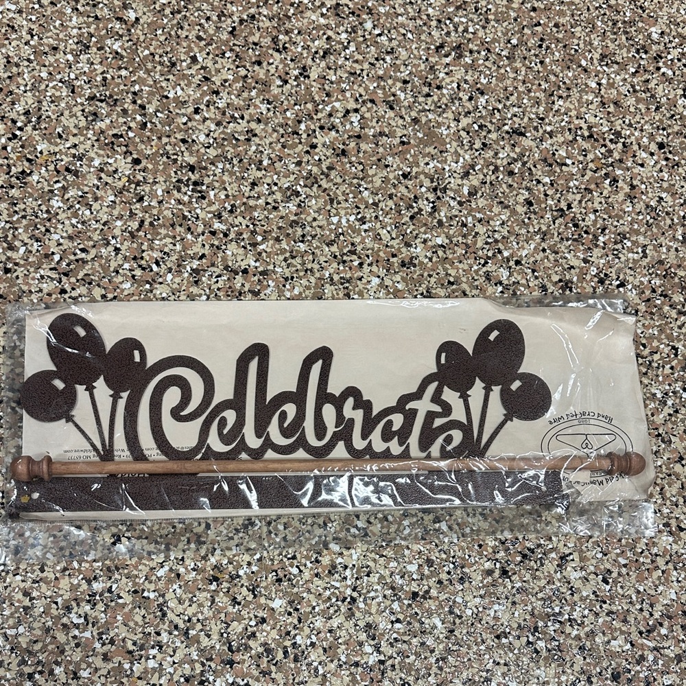 Celebrate Banner. 16” (19” inches long with hanging wooden peg). 6 1/2” high